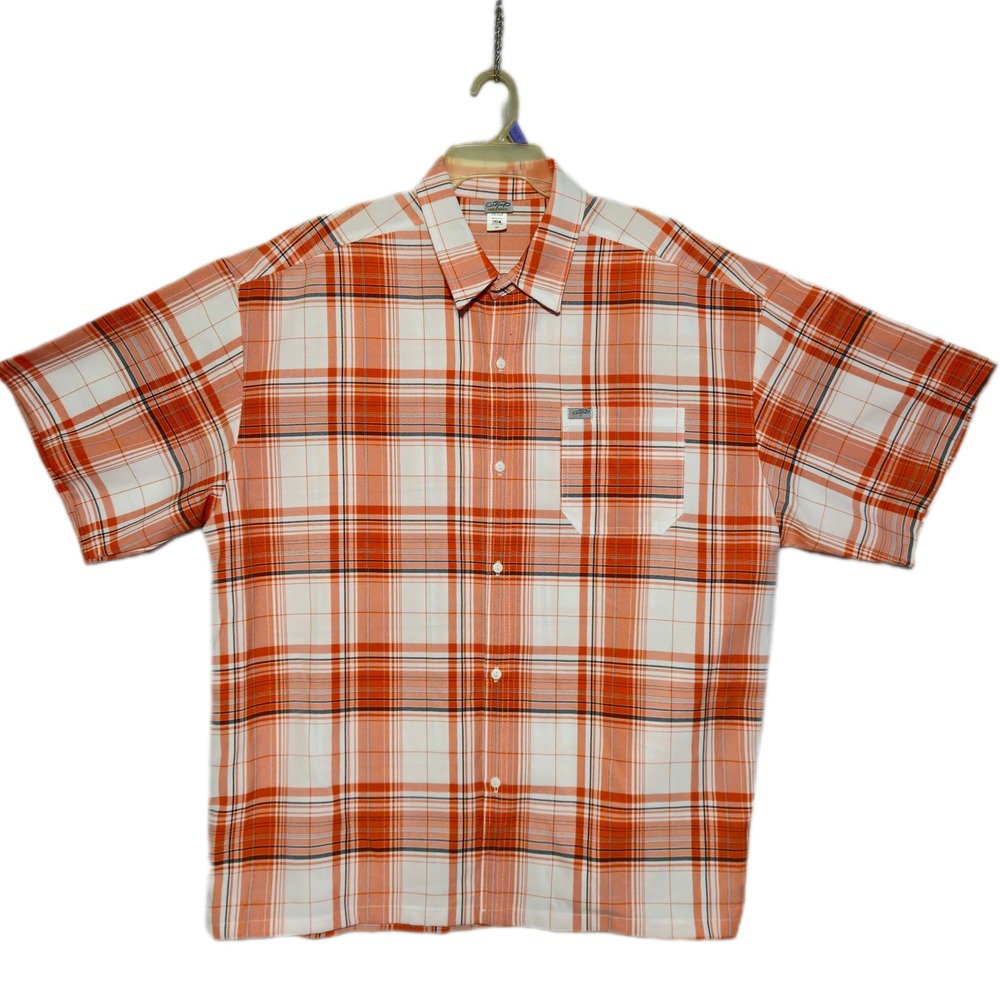 CalTop Plaid Shirt Mens 5X Orange Short Sleeve Button Down Made in USA Y1000